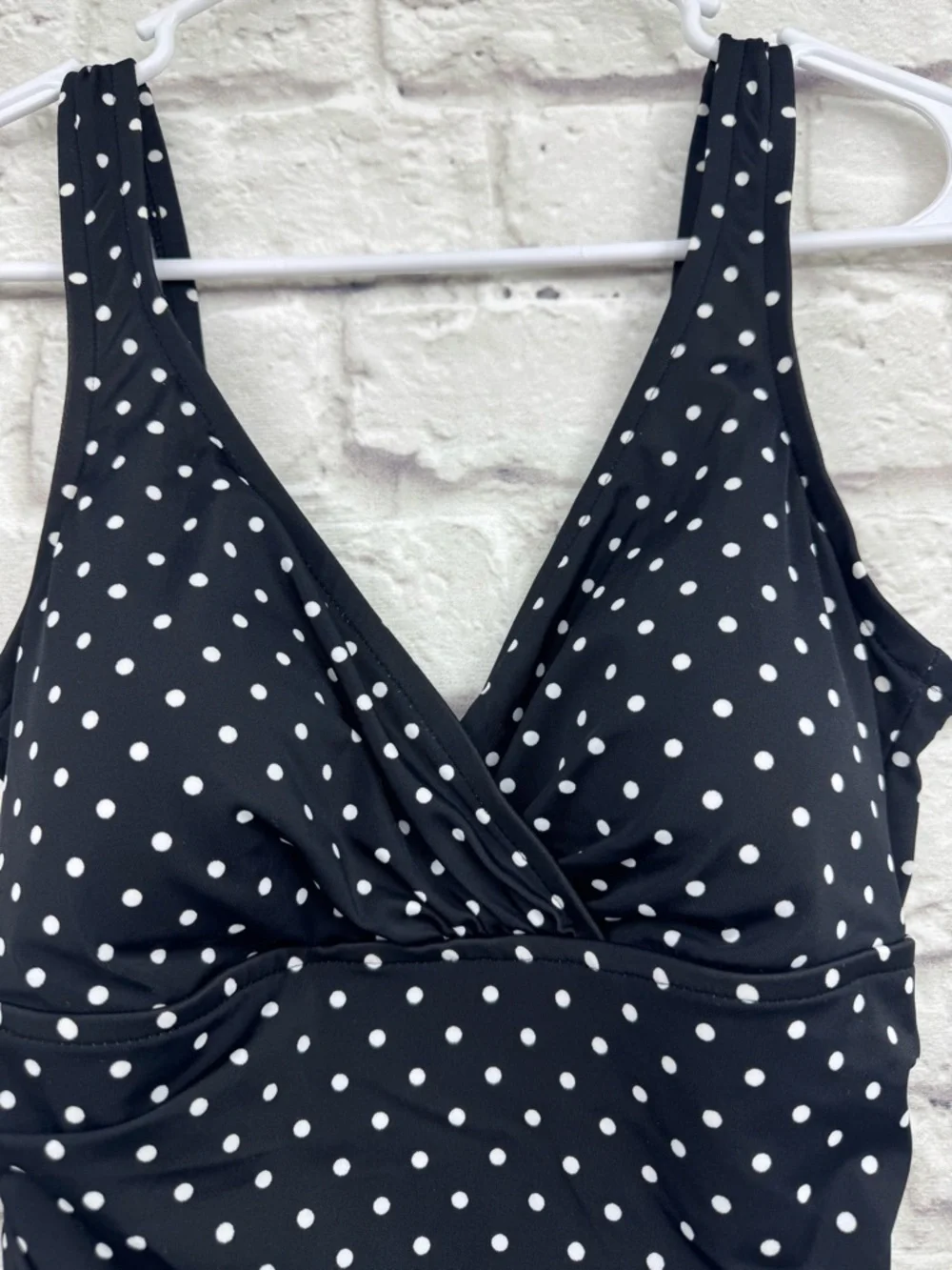 TRIMSHAPER Swim Shaper One Piece Swimsuit Size 10 Black Polka Dot Slimming Retro